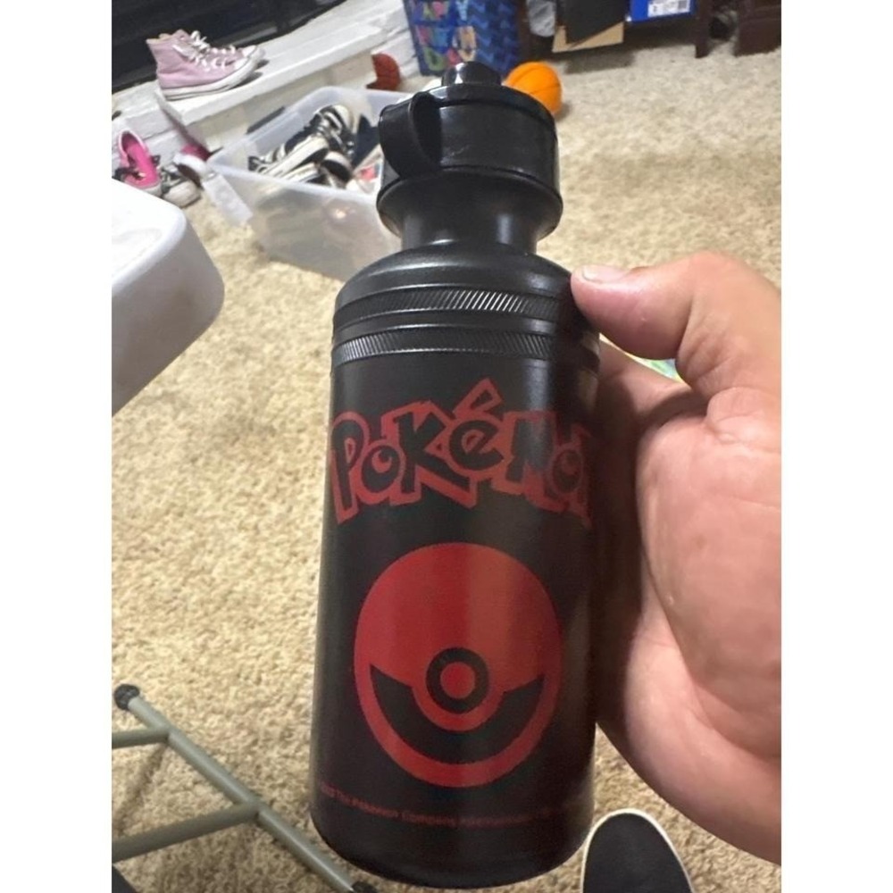 Pokemon Water Bottle Matte Black Red Pokeball Flip Top Lid Reusable Travel Mug